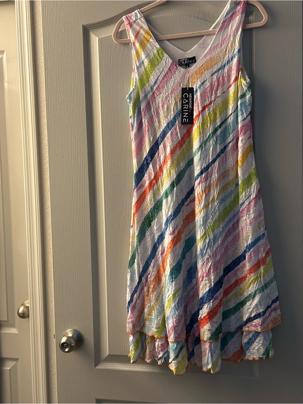 Caroline by White Multicolor Diagonal Stripe Casual Dress